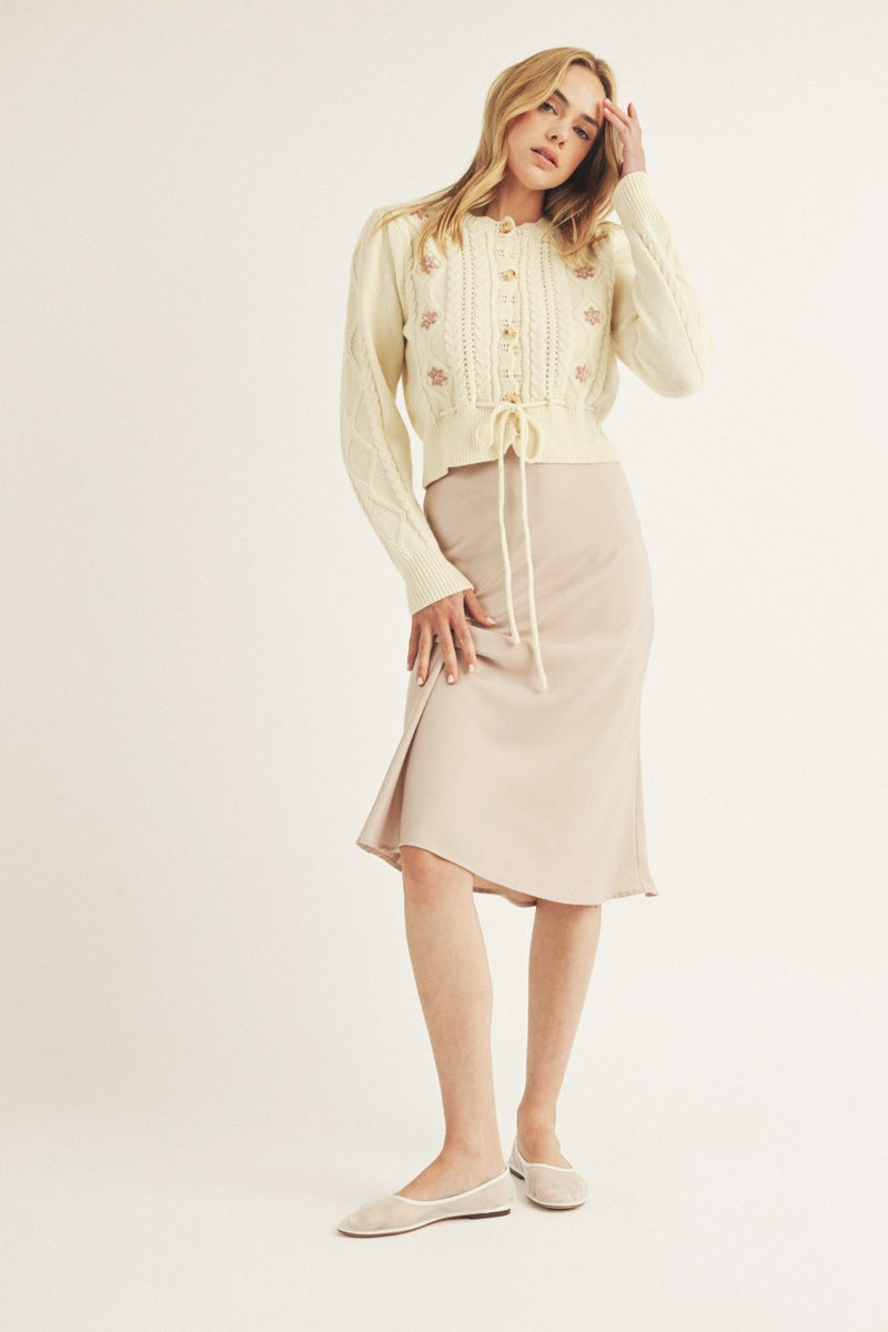 Cream tie front floral cardigan