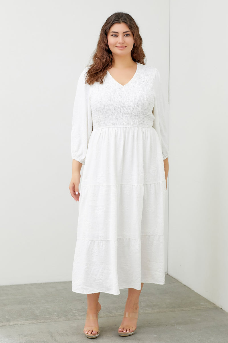 Leanna modest midi dress in white final sale JanieLanie