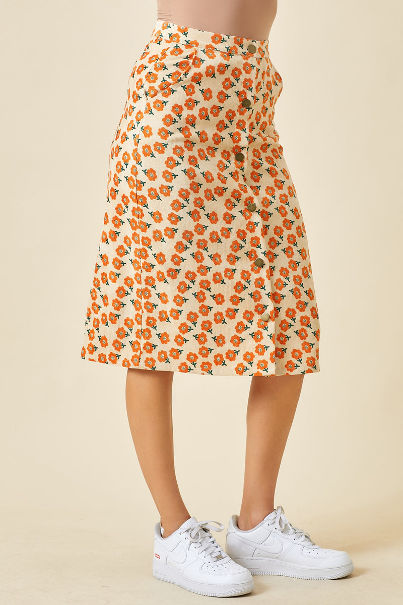 Orange floral corduroy skirt JanieLanie