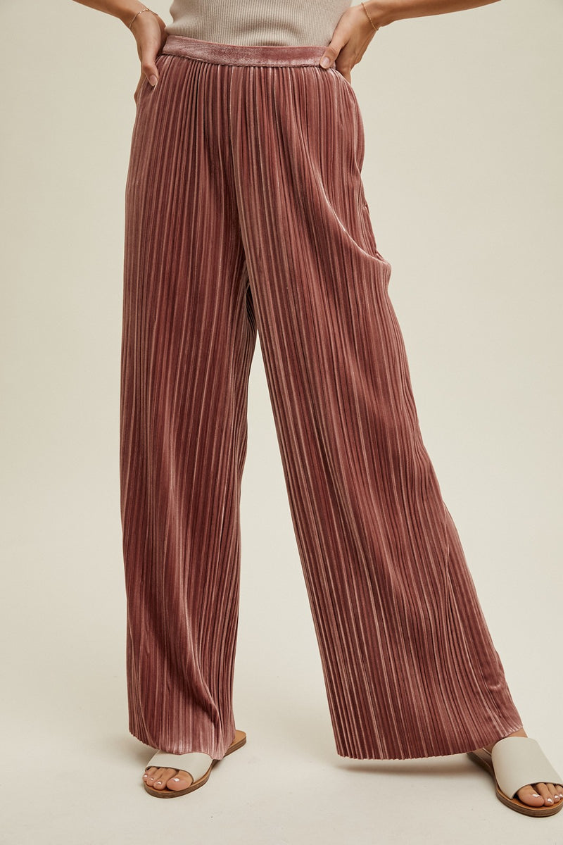 Rose velvet pleated wide leg pants-final sale – JanieLanie