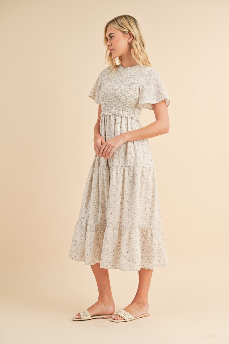 cream lace dress modest Modest Tea Length Lace Semi Party Dress With Lace Sleeves - $65.4768 #S1616