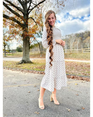 Lanie modest midi dress in cream-Exclusive