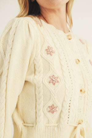 Cream tie front floral cardigan – JanieLanie Cream tie front floral cardigan – JanieLanie