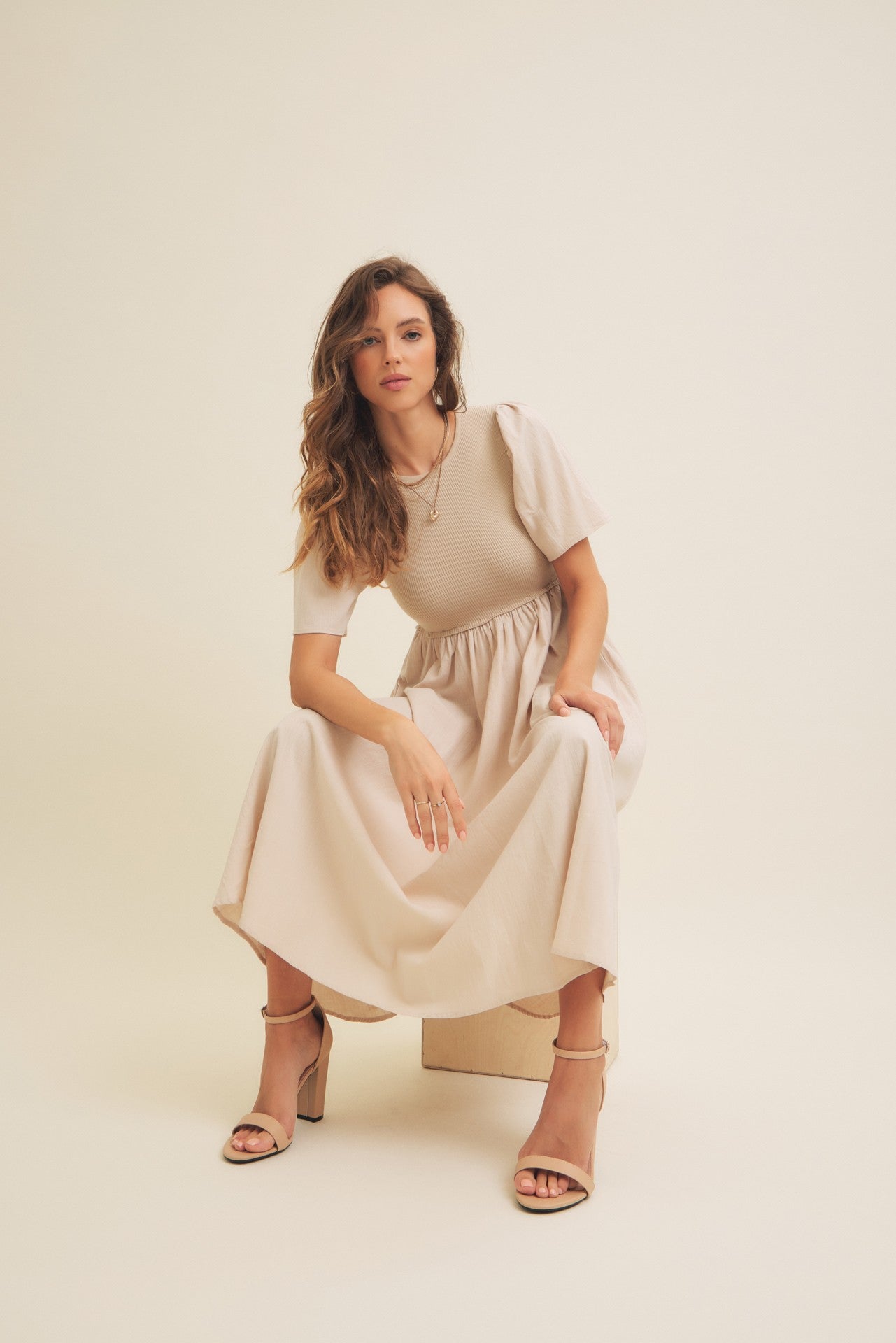 Michelle modest midi dress in natural – JanieLanie