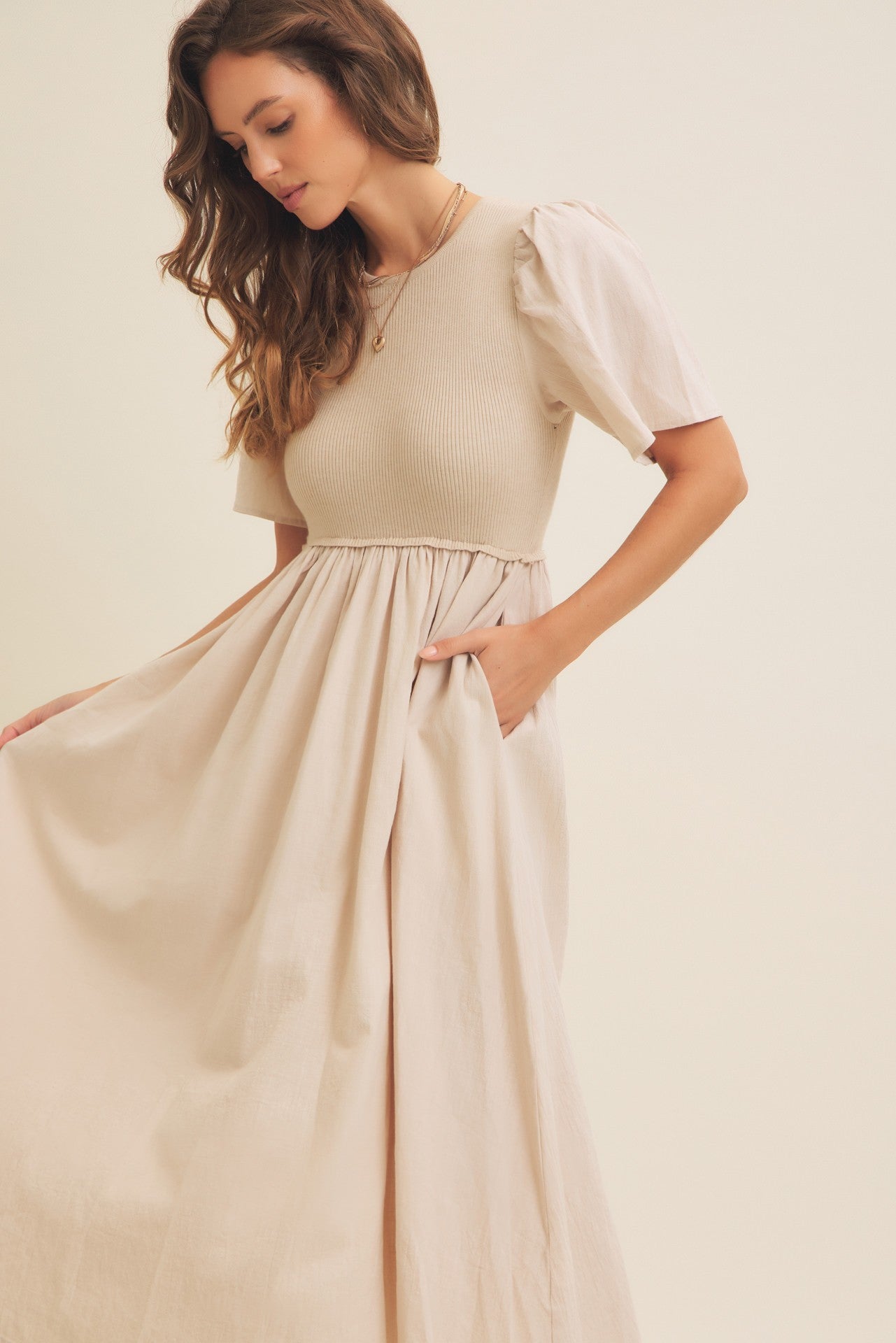 Michelle modest midi dress in natural JanieLanie Michelle modest midi dress in natural JanieLanie