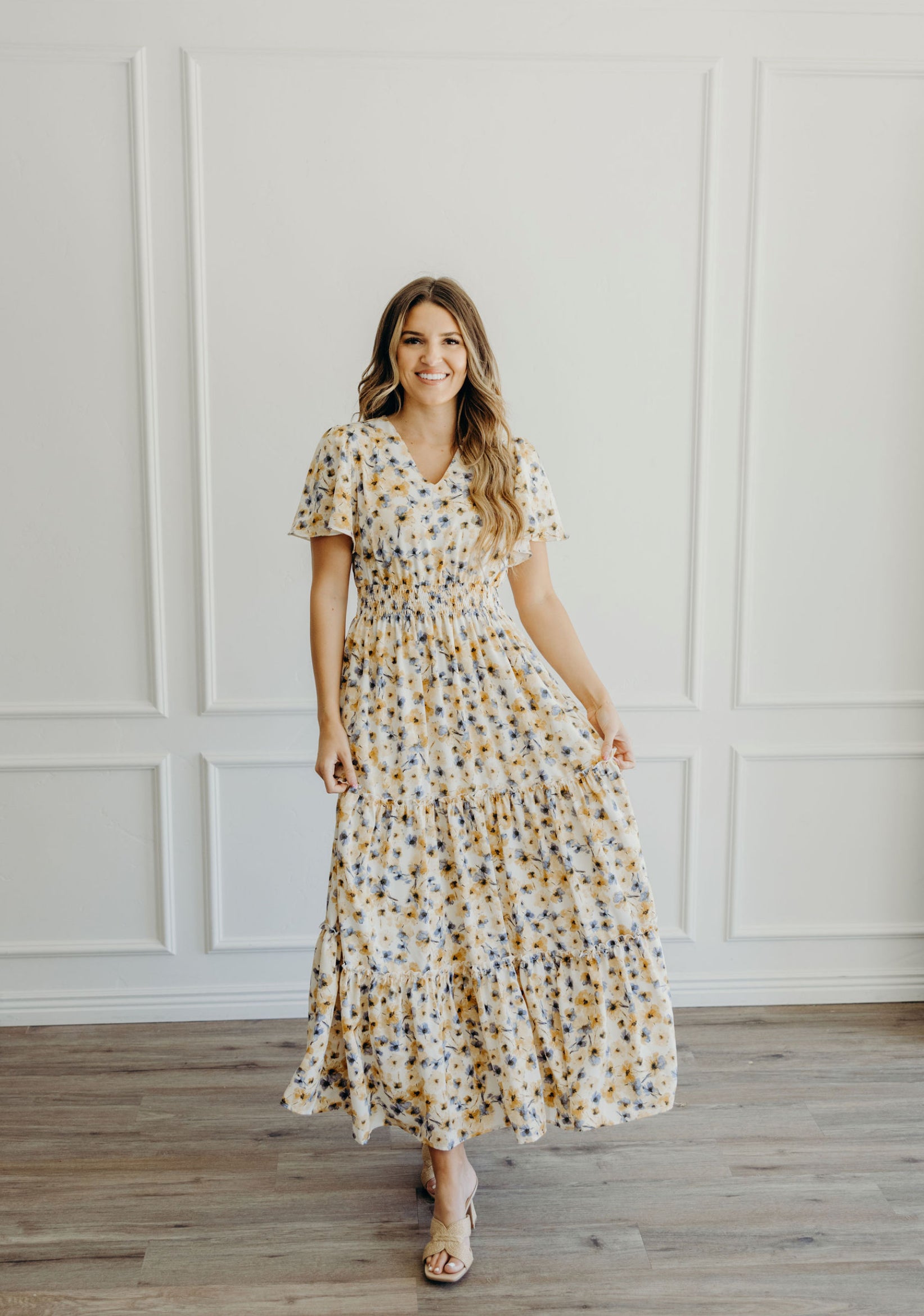 Eden modest maxi dress in golden iris – JanieLanie