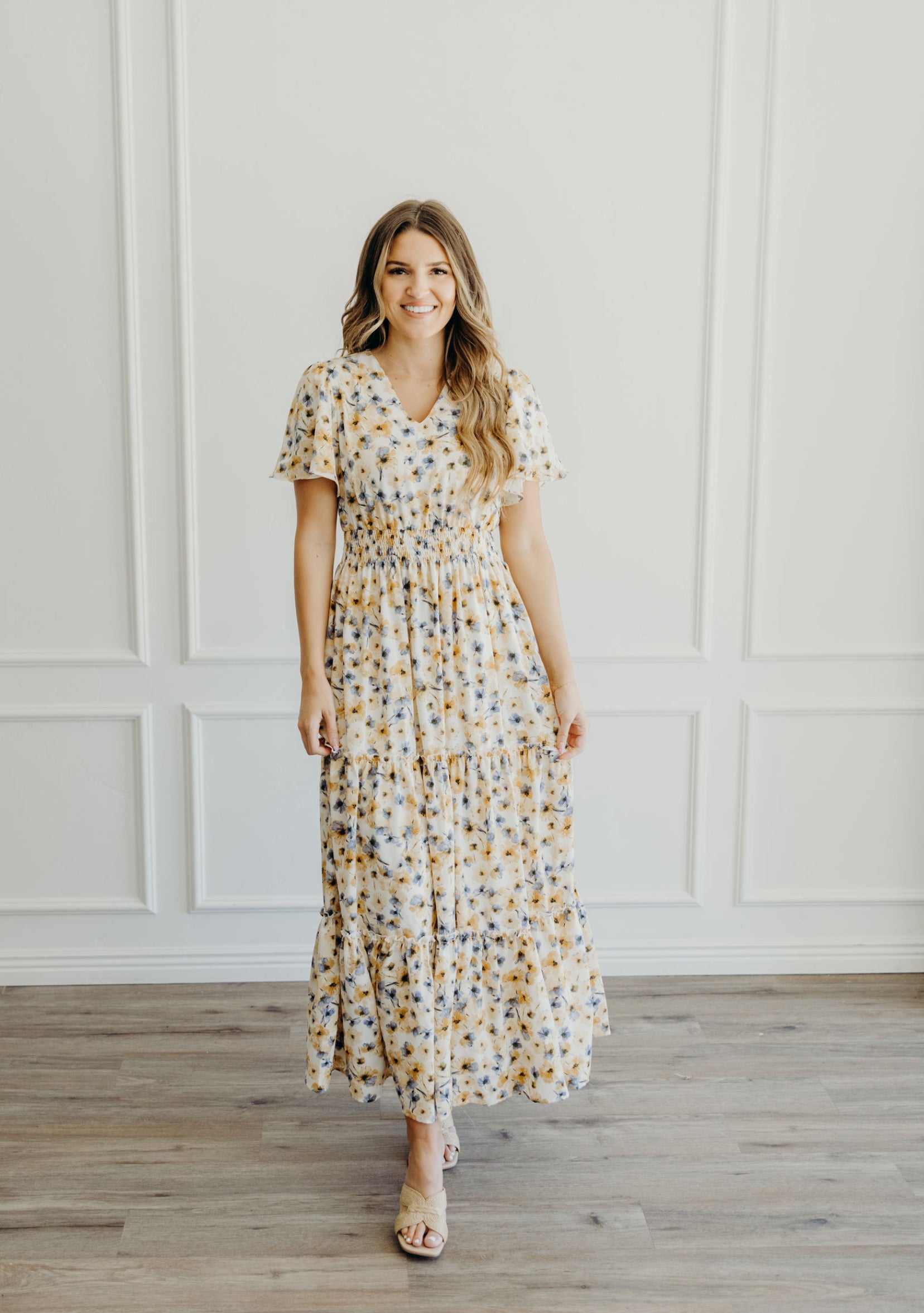 Eden modest maxi dress in golden iris – JanieLanie