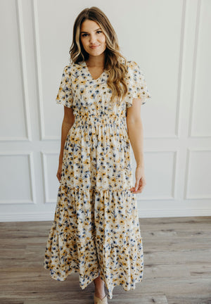 Eden modest maxi dress in golden iris – JanieLanie