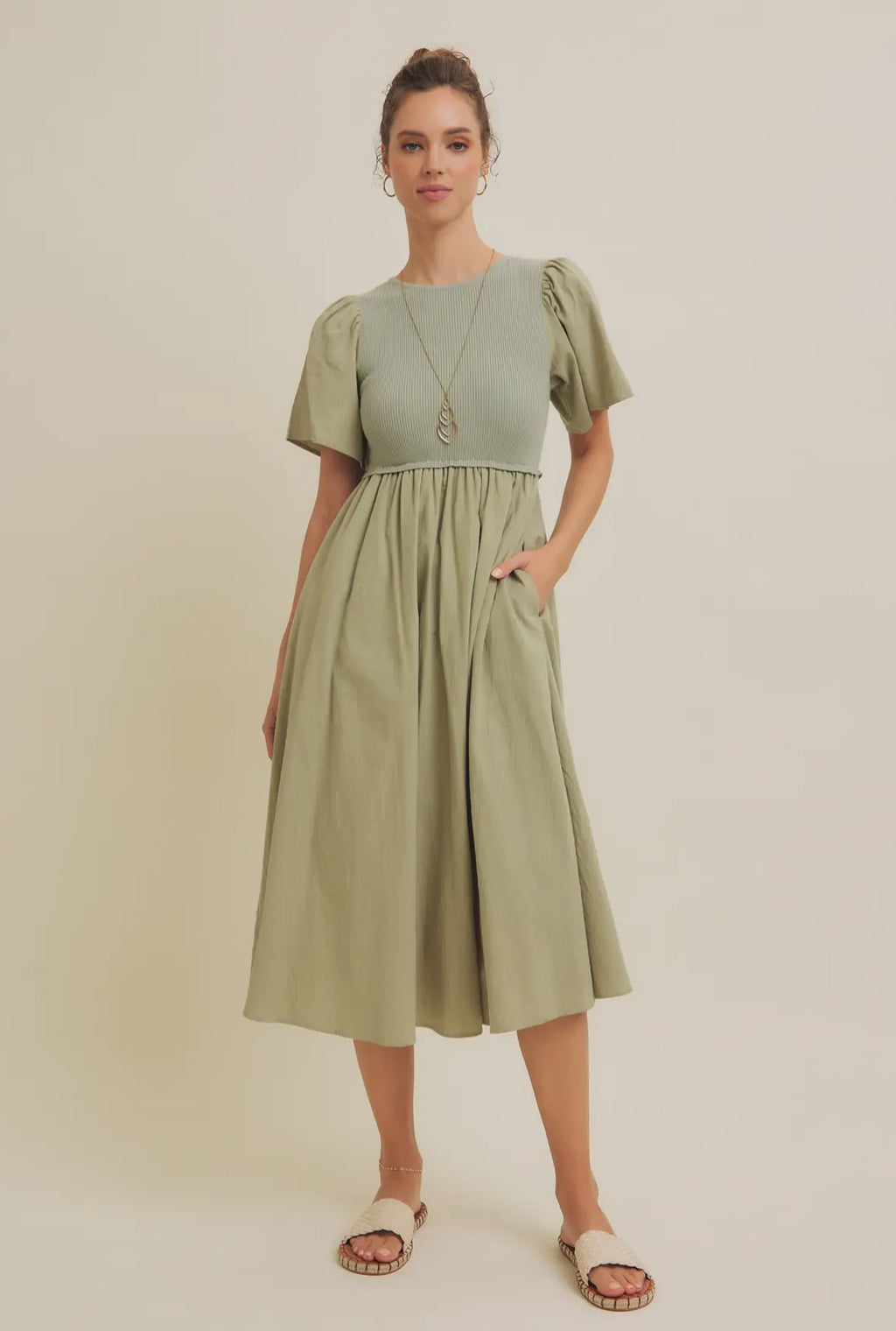 Michelle modest midi dress in sage-NEW