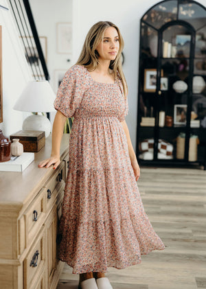Indie modest midi dress in rosy spritz – JanieLanie