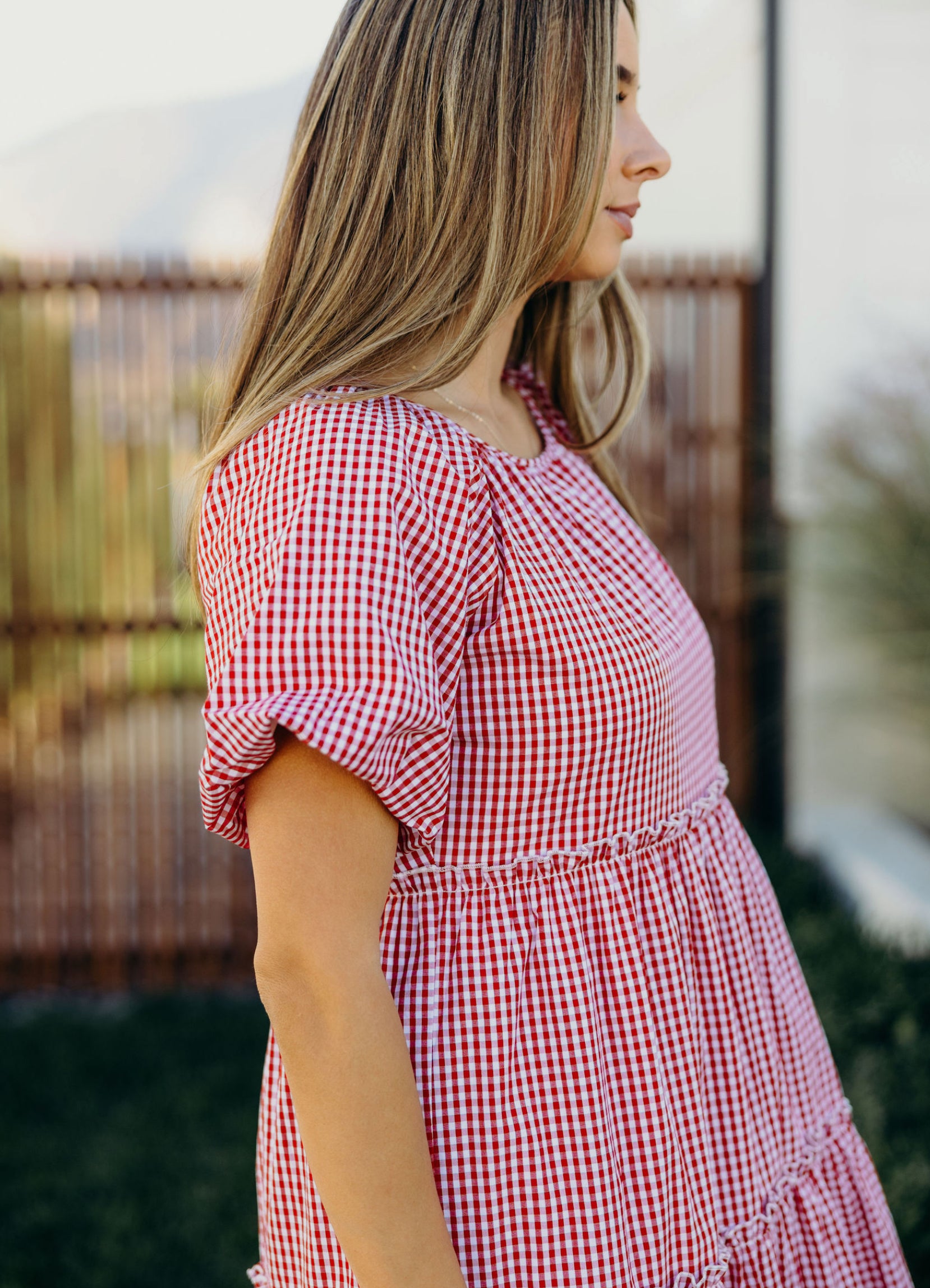 Serena modest midi dress in red gingham – JanieLanie