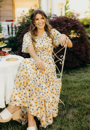 Eden modest maxi dress in golden iris