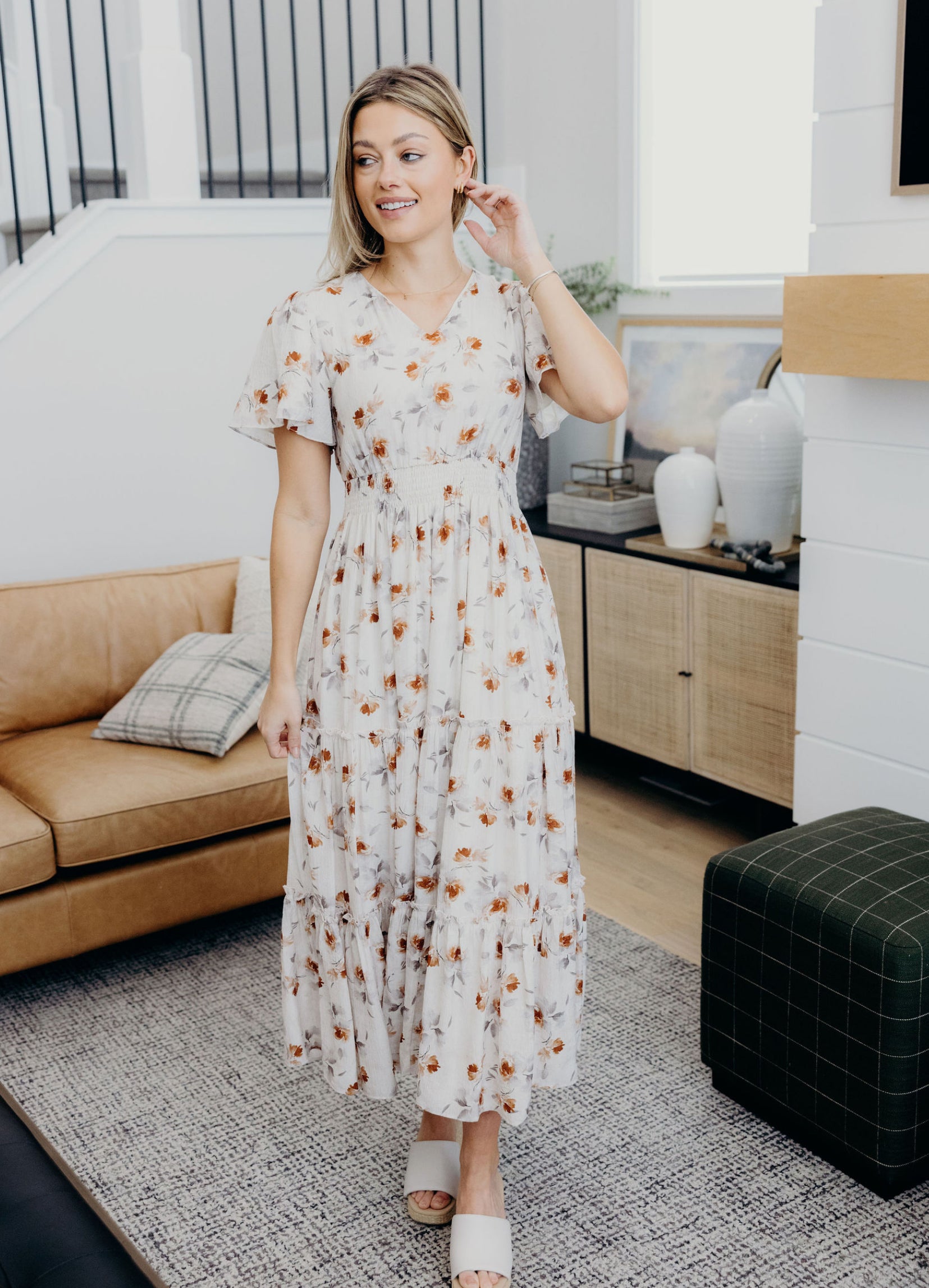 Eden modest maxi dress in copper blossom – JanieLanie