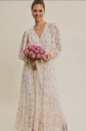 midi floral long sleeve dress maxi modest Modest Grey Floral Long Sleeve Dress 50251GR