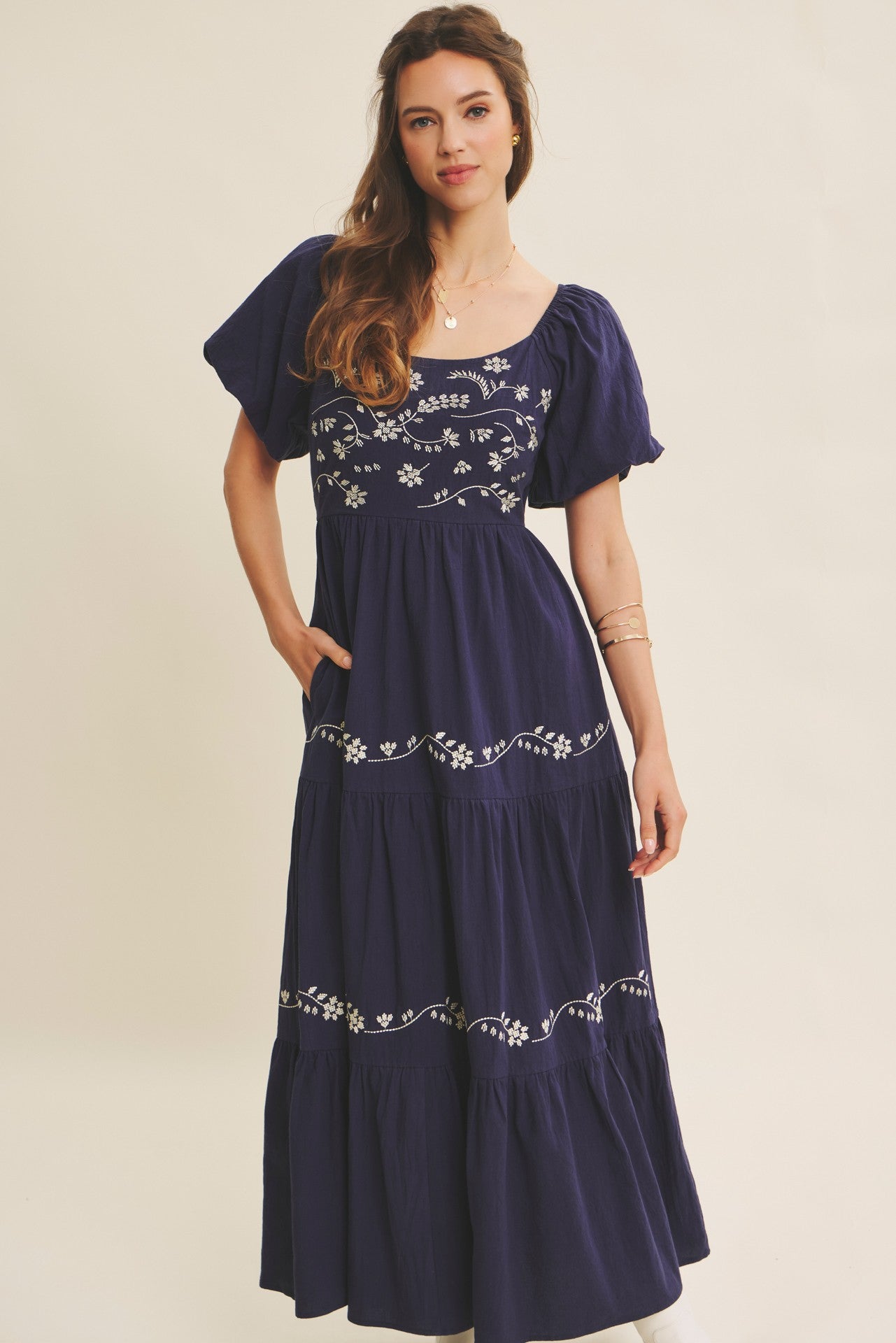 Emmy modest maxi dress in navy – JanieLanie