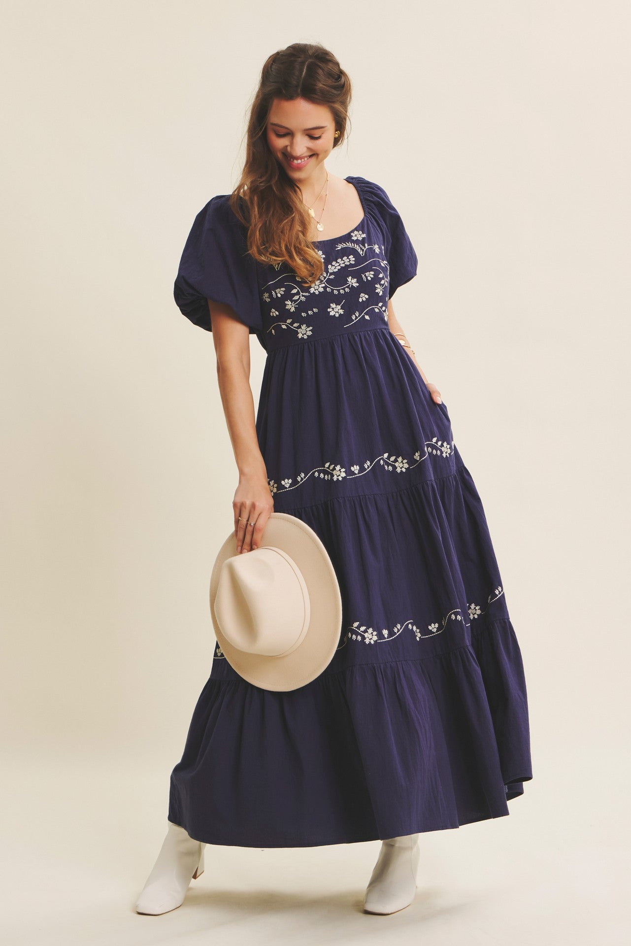 Emmy modest maxi dress in navy – JanieLanie
