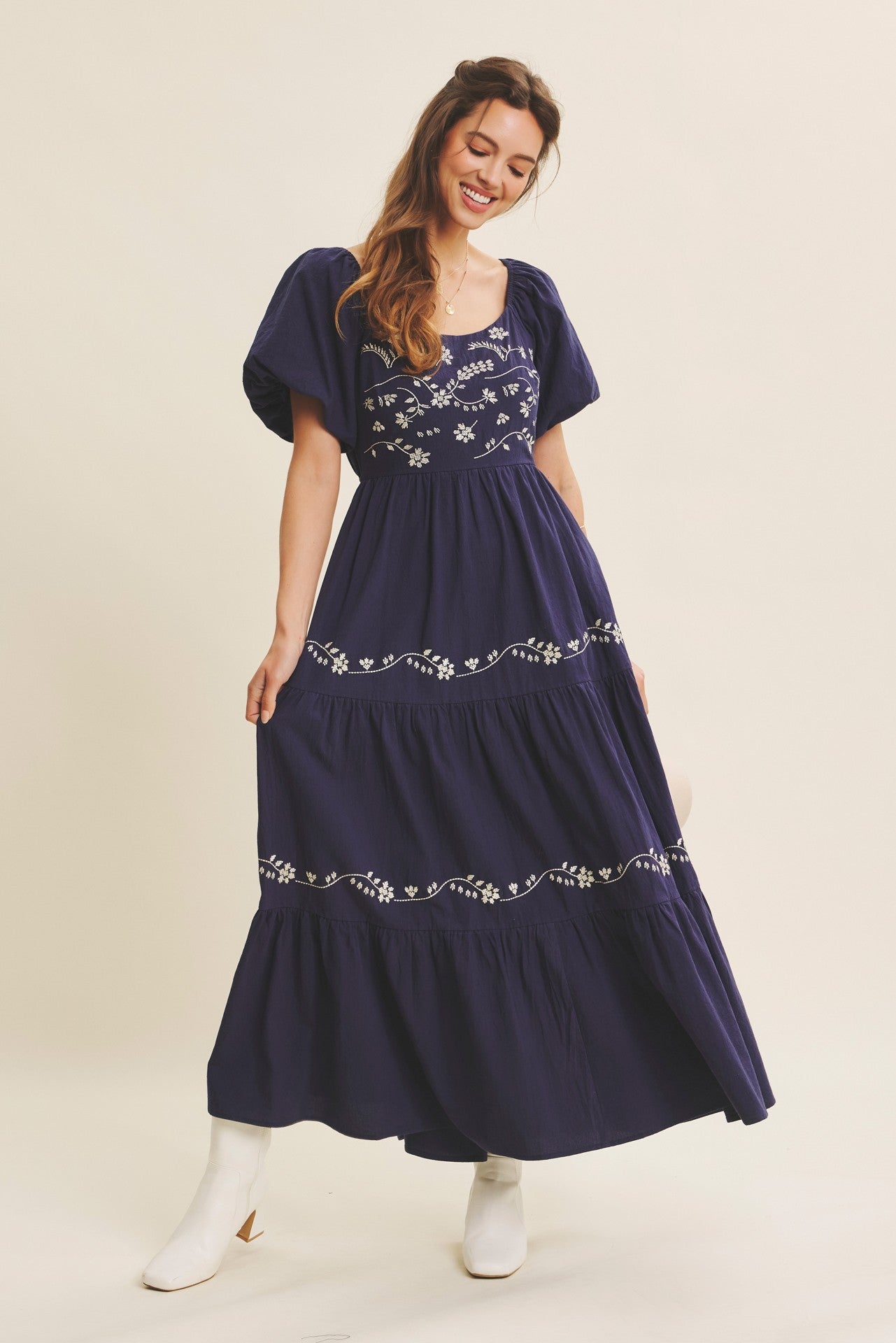 Modest Star Shell Emmy modest maxi dress in navy – JanieLanie