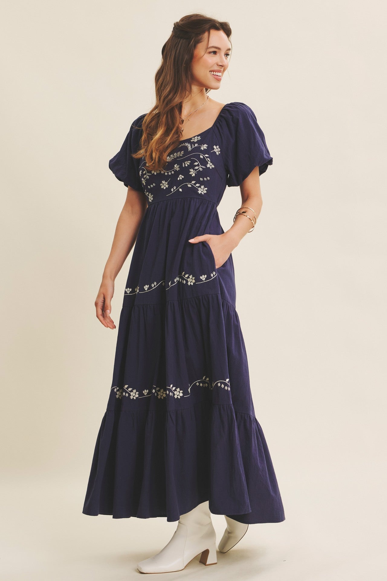 Modest Star Shell Emmy modest maxi dress in navy – JanieLanie
