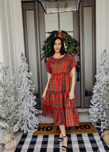 Serena modest midi dress in cranberry plaid-final sale JanieLanie Serena modest midi dress in cranberry plaid-final sale JanieLanie
