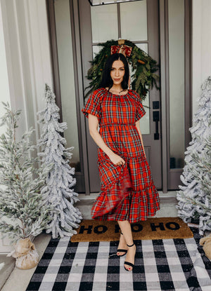 Serena modest midi dress in cranberry plaid-final sale – JanieLanie Serena modest midi dress in cranberry plaid-final sale – JanieLanie