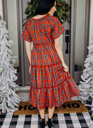Serena modest midi dress in cranberry plaid-final sale JanieLanie Serena modest midi dress in cranberry plaid-final sale JanieLanie