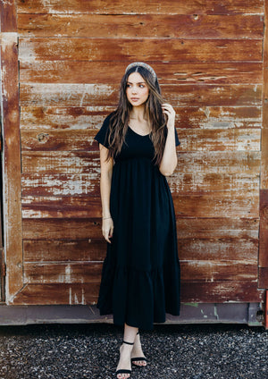 Kendall modest midi dress in black