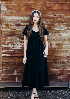 Kendall modest midi dress in black