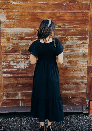 Kendall modest midi dress in black