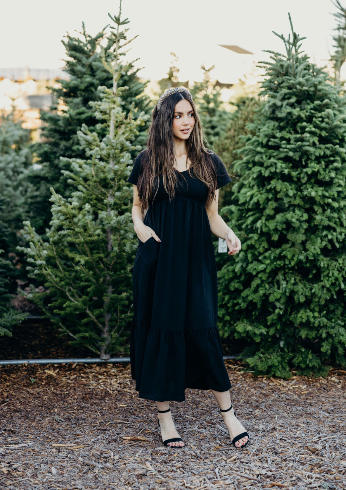 Kendall modest midi dress in black