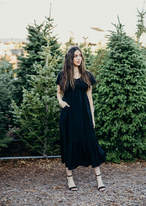 Kendall modest midi dress in black