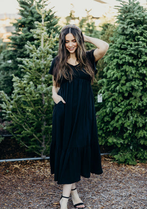 Kendall modest midi dress in black