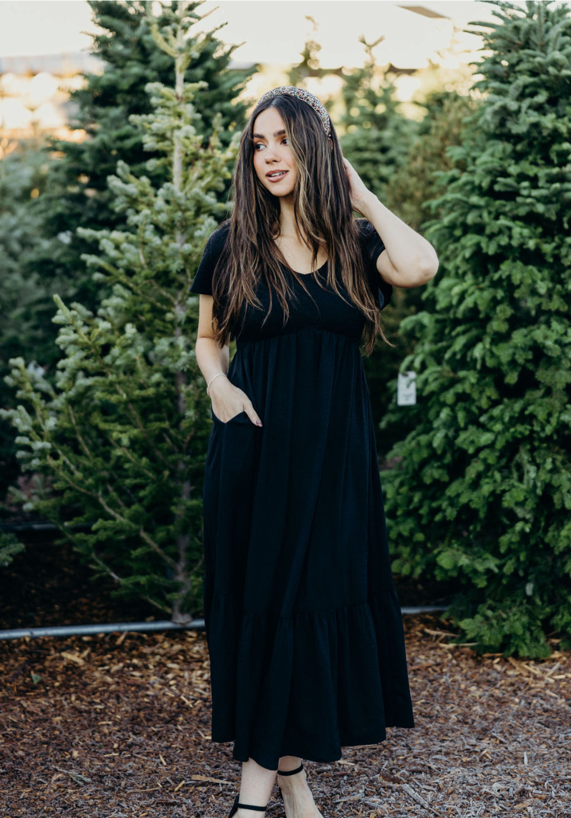 Kendall modest midi dress in black