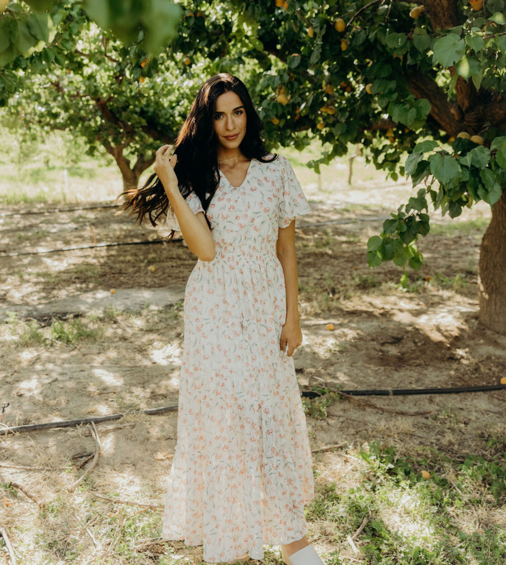 red a line dress midi Rachel modest maxi dress – JanieLanie main image 1