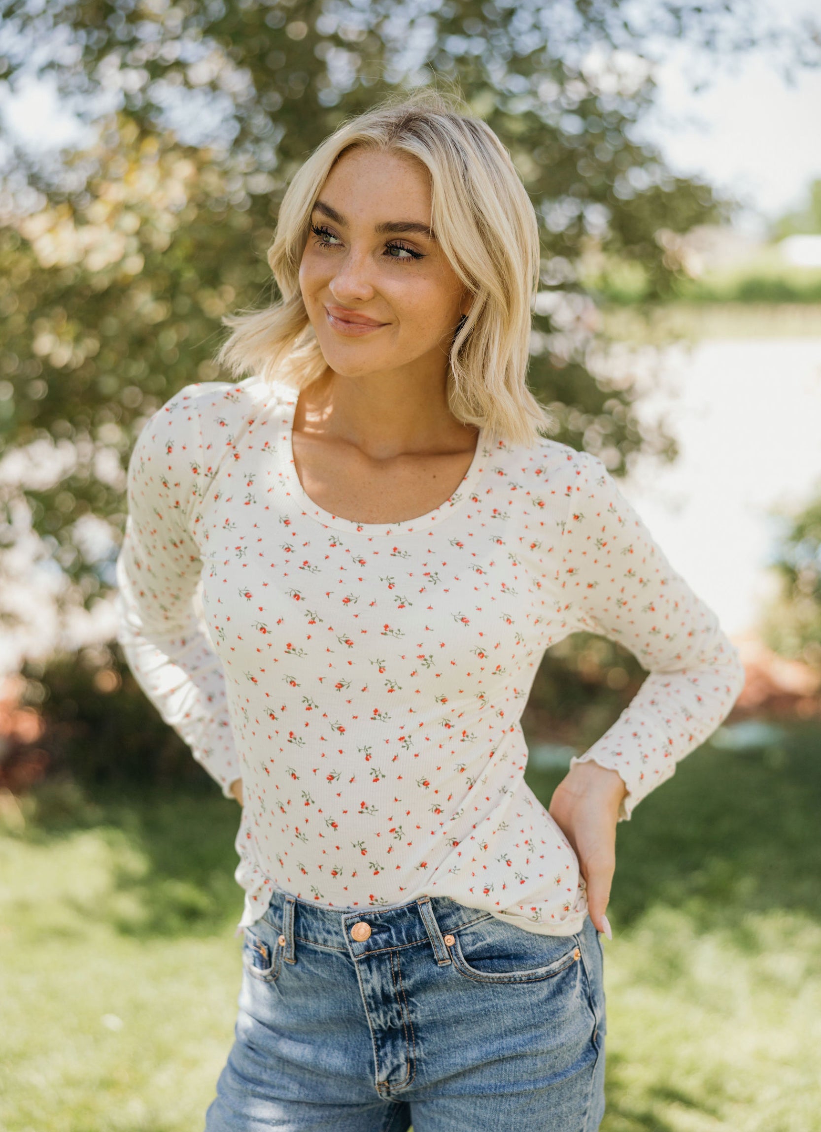 Long sleeve ribbed tee in delicate bud – JanieLanie