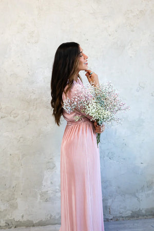 Marilyn modest maxi dress in icy pink