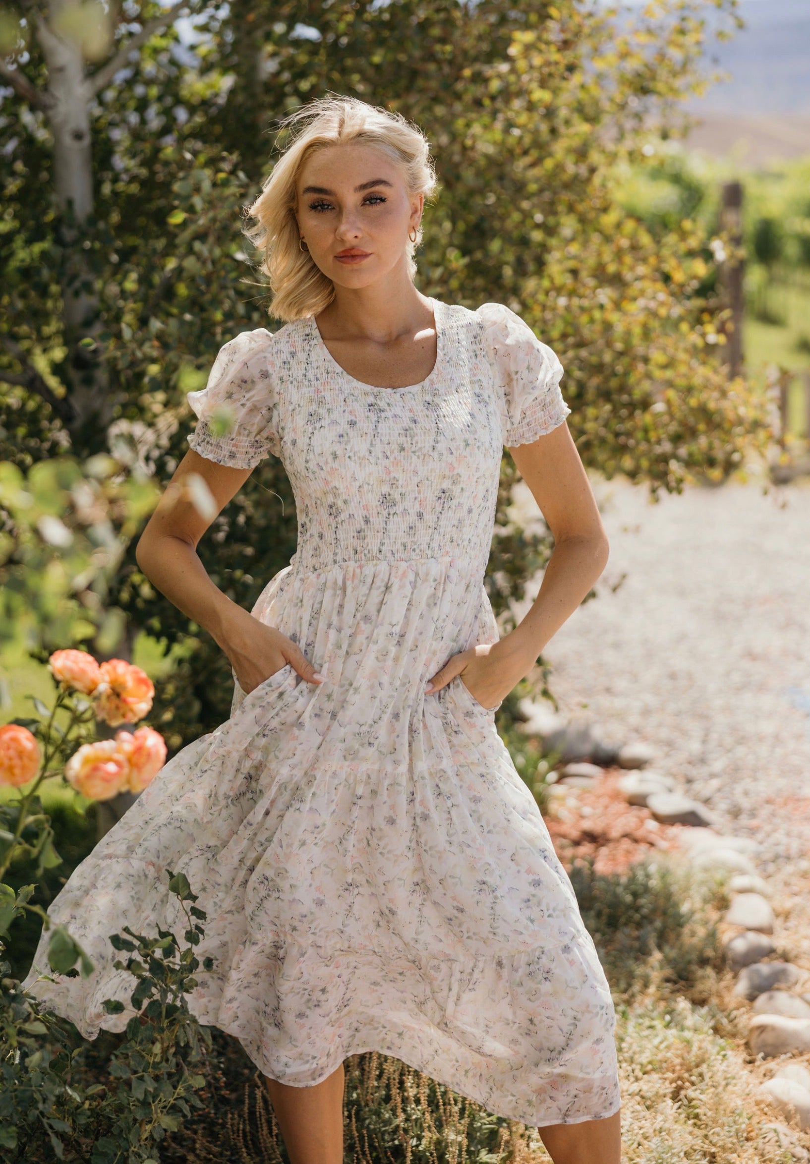 midi modest dresses for women McCall in pressed florals – JanieLanie QUESTIONS If you hesitate or want to make sure the slip dress fits you Adley Modest Midi in Brown