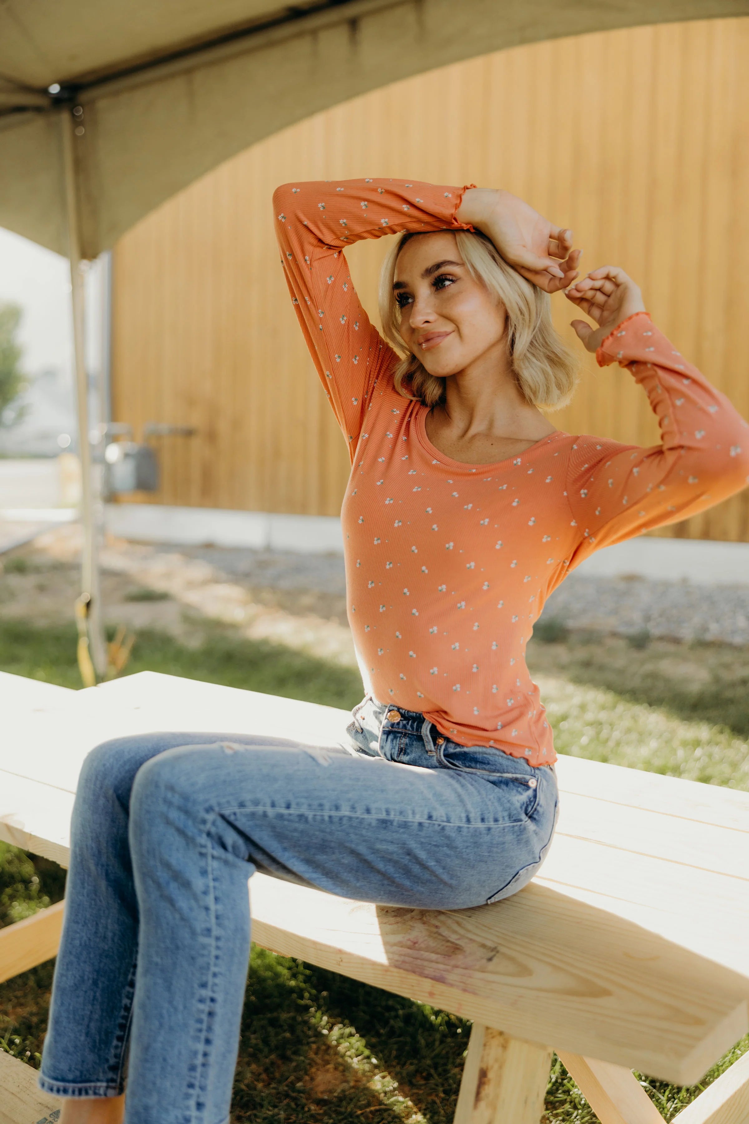 Long sleeve ribbed tee in tigerlily-NEW – JanieLanie