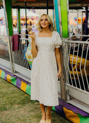 white midi dress modest White Smocked Tiered Midi Dress Broadway Modest Co