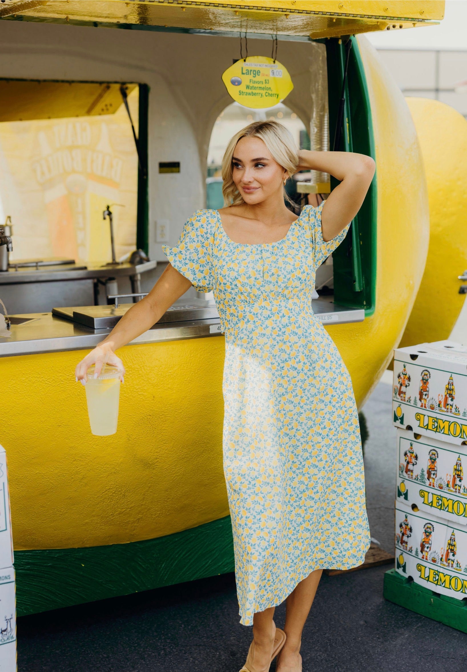 lemon midi dress Baltic Born Womens Amalfi | Print while draped detailing and cape detail introduce statement presence Lemon Floral V-Neck Cami Midi