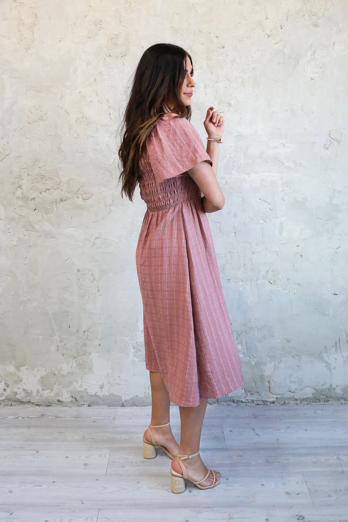 Franklin modest midi dress in withered rose