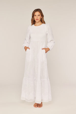 chinese dress ladies Modest Satin Dress | White | Xs - 60 | Buttoned High Neckline, Long Sleeves, Pleats, Belt | Clothing