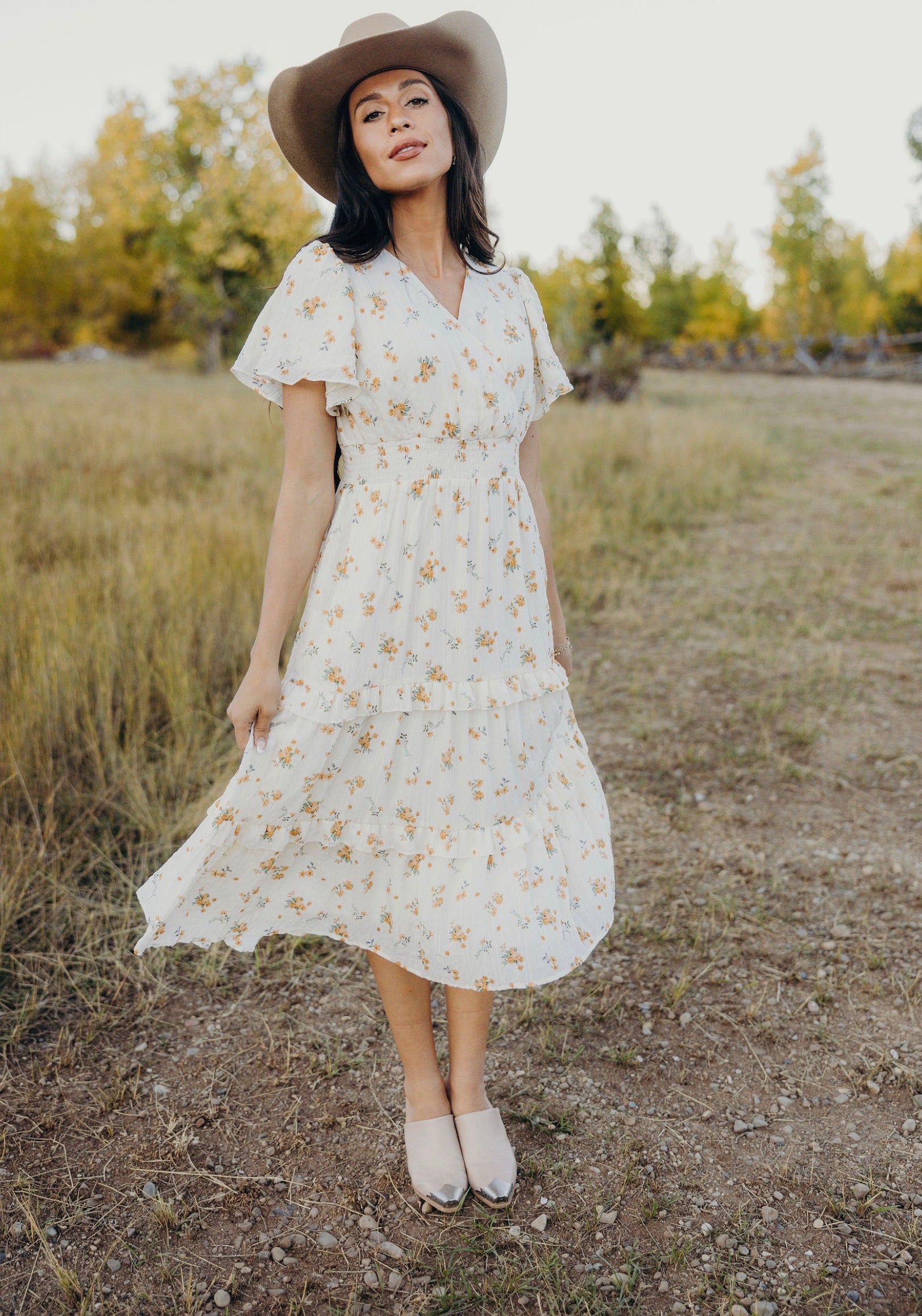 Jessa modest midi dress in wild honey-NEW – JanieLanie