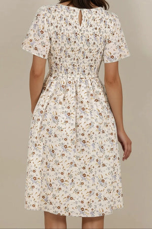 knee length dresses for church Katie modest midi dress in cream floral – JanieLanie