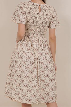 Katie modest midi dress in cream purple – JanieLanie