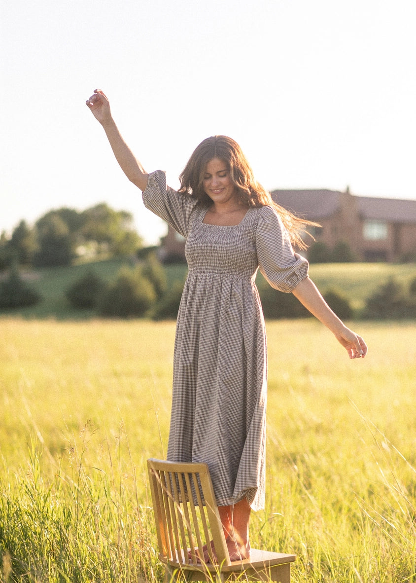 Kayleen modest midi dress in gingham-NEW