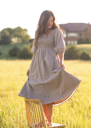 chinese dress ladies Kayleen modest midi dress in gingham – JanieLanie