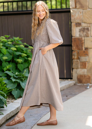 knee length dresses for ladies Kayleen modest midi dress in gingham – JanieLanie