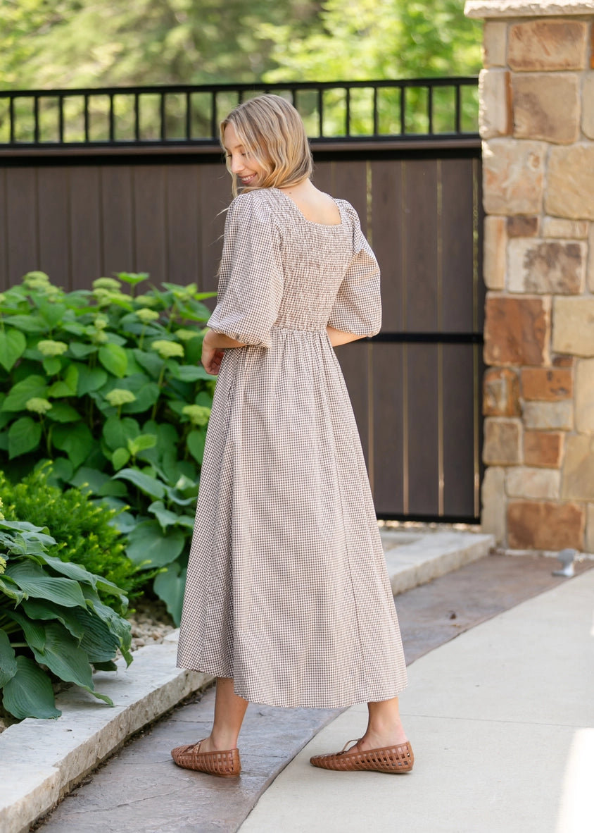 Kayleen modest midi dress in gingham-NEW