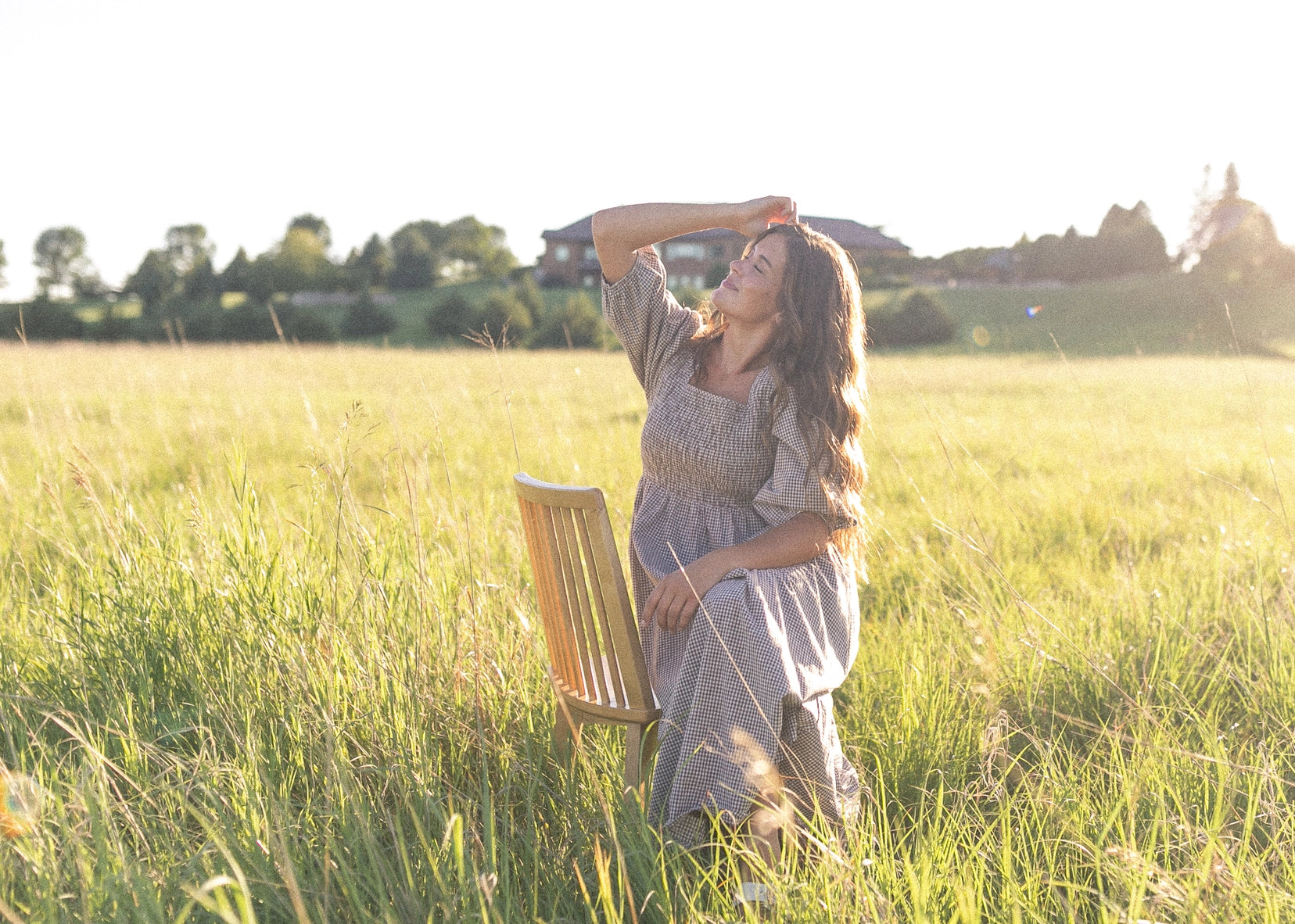 Kayleen modest midi dress in gingham-NEW