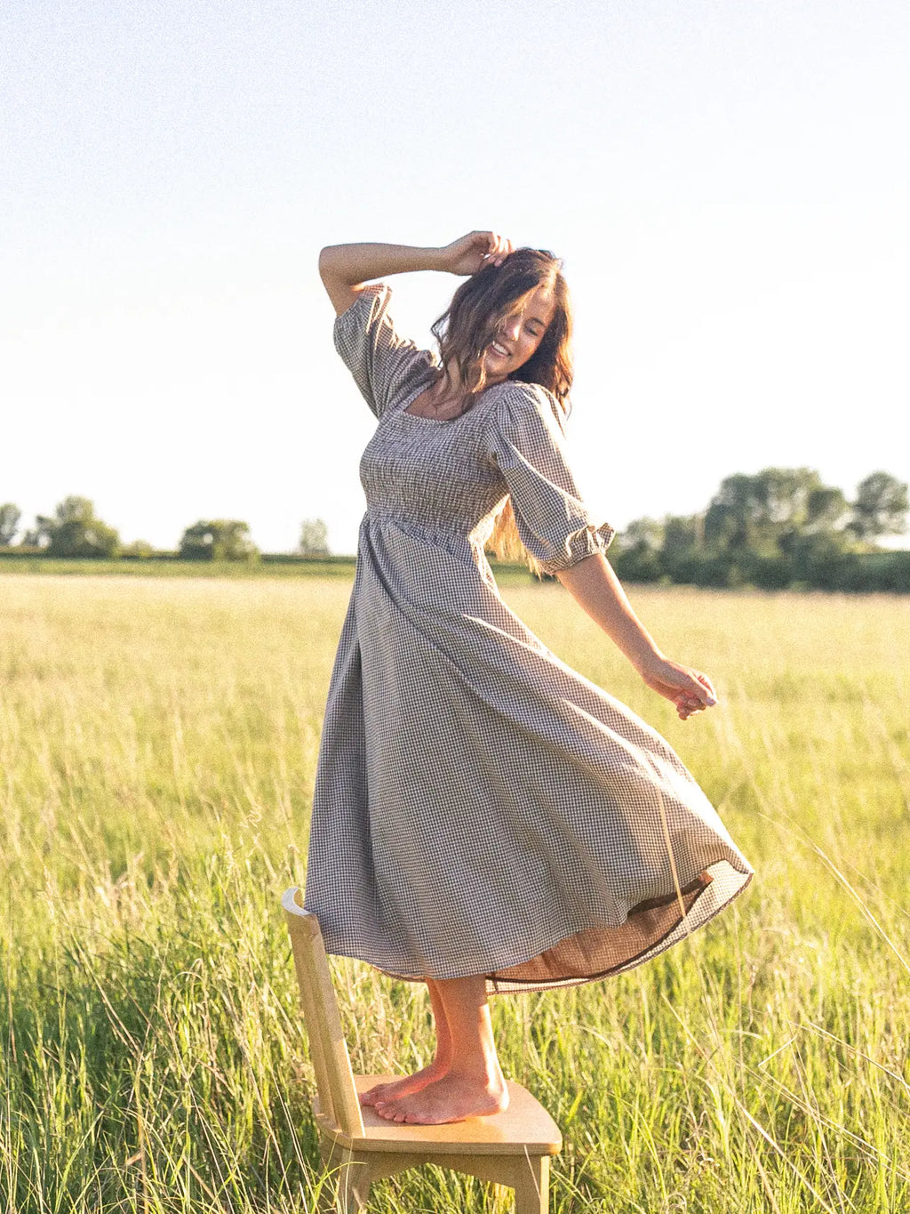 Kayleen modest midi dress in gingham-NEW